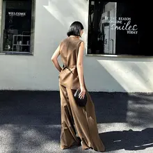 ポケット付きウエストデザインのエレガントなスーツベスト【春用・ゆったりワイドパンツ・セットアップ対応】