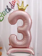 ブルーの立体クラウンバースデーナンバーバルーン【ピンク・子供用・誕生日パーティー装飾】