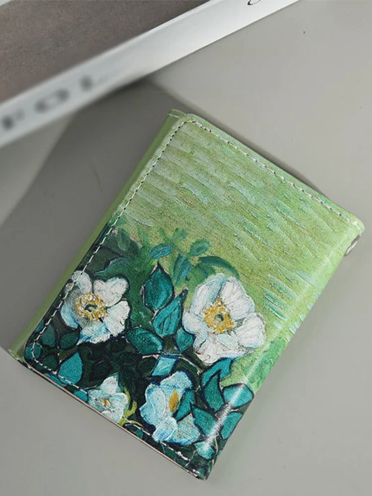 油絵の野バラデザイン財布：大容量カードポケット付きの多機能短款ウォレット