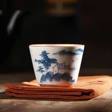 手描き青花陶器の茶杯【個人用・釉下彩・家庭用・功夫茶具】