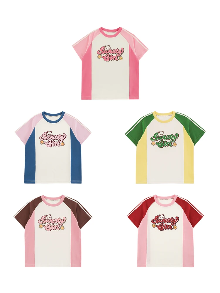 キッズ用中長丈カラーブロックプリントTシャツ：通気性・高弾力で夏の着心地を最適化