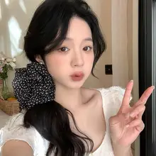 可愛いポルカドットリボンデザインのヘアクリップ【半束ね・小型・黒色】