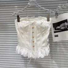 リボン付きレースエッジのカシュクールタンクトップ【女性用・ウエストマークデザイン】