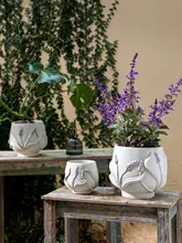 フレンチスタイルのヴィンテージ風 コンクリート製 蘭の花鉢【北欧アート・観葉植物用・庭装飾】