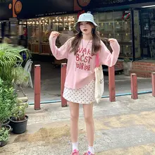 韓国風ピンク長袖Tシャツ【夏用・ゆったりデザイン・薄手・チュニック型】（セットアップ対応）