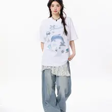 カジュアルな夏用アニメプリント半袖Tシャツ【女性用・ルーズフィット・カップル向け】