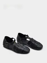 レトロ学院風 T字ストラップデザイン サンダル【本革・通気性・夏用】