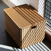 Kens 大きな収納ボックス【プラスチック製・蓋付き・衣類・おもちゃ整理用・ラタン風デザイン】