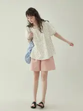 北岛AMUU オリジナル ドット柄ショートスリーブシャツ【フレンチスタイル・ルーズフィット・パフスリーブ】
