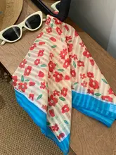 フラワープリント 小型スカーフ【女性用・ヘアバンド・日焼け対策・高級感】
