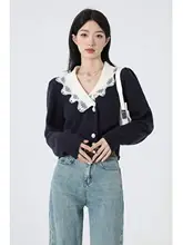 デザイン性に優れたVネックニットカーディガン【春秋用・ショート丈・女性用】
