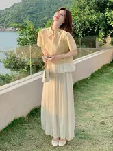 新中式国風イエロー短袖トップスとロングスカート【夏用・華やかなデザイン・着こなしに高級感】（セットアップ対応）