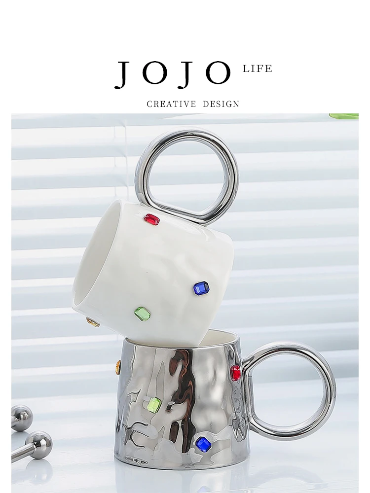 JOJO'S L. PD.Otto ジュエルデザイン マグカップ：380ml セラミックで家庭とオフィスで実用的な飲み物管理