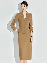 カーキ色のフィット感あるスーツスカート【職業用・通勤対応・女性用】（セットアップ対応）