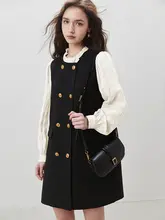 ブラックロングスリーブドレス【木耳レース・シンプルデザイン・小柄向け】