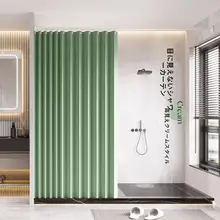 防水加工の折りたたみ式バスカーテン【穴あけ不要・防カビ・厚手】（セットアップ対応）