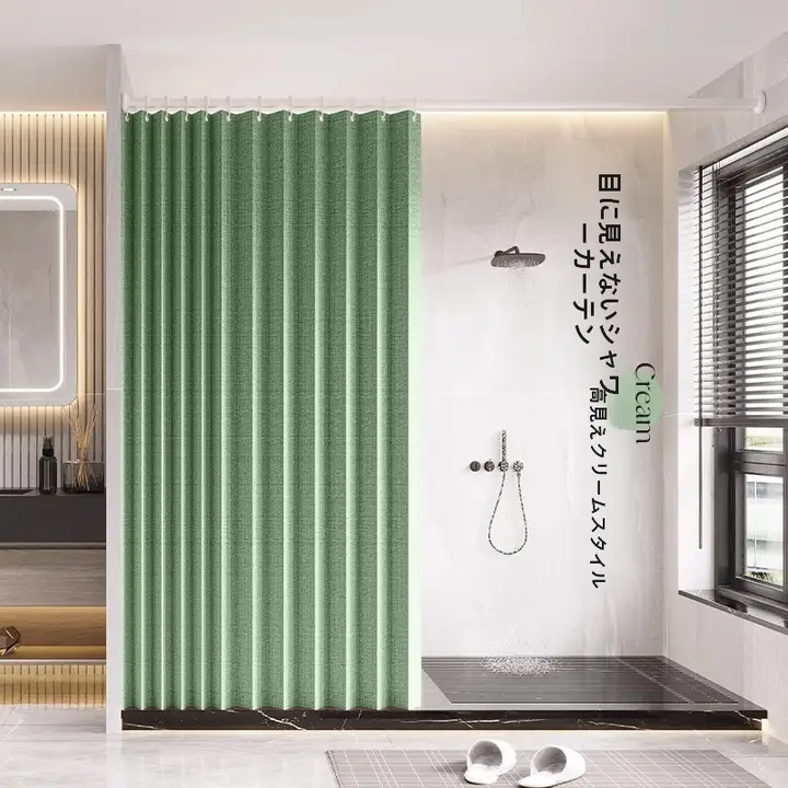 防水加工の折りたたみ式バスカーテン【穴あけ不要・防カビ・厚手】（セットアップ対応）