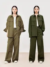 裂渡 レディース ビッグサイズ レトロカジュアルセットアップ【ワークシャツ・ハイウエスト・ゆったりパンツ】