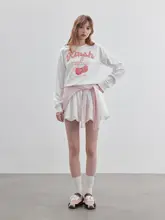 バタフライリボンプリントのショートクルーネックスウェットシャツ【韓国風・秋冬用】