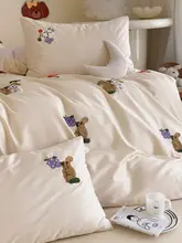 可愛いカートン刺繍の四点セット【全棉・長綿・ベッドリネン】（セットアップ対応）