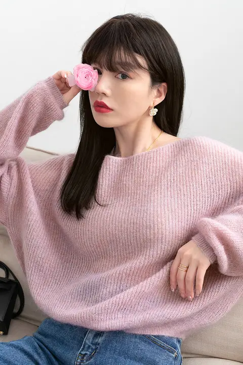 マフラー風 モヘアウールニット【秋用・ゆったりしたデザイン・カジュアル】（セットアップ対応）