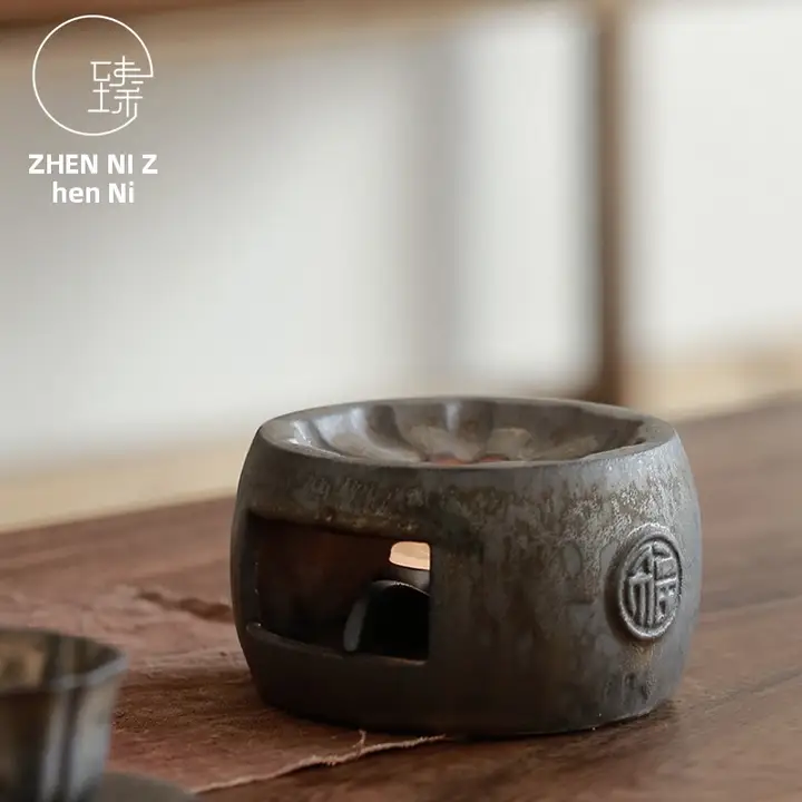 手作りの和風温茶炉【陶器製・ヴィンテージデザイン・蜡燭加熱式・おしゃれな暖茶器】