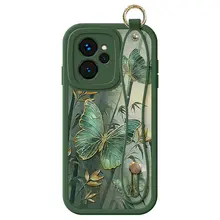 竹製バタフライデザインのスマホケース【リアルミー10対応・耐衝撃・ストラップ付き】