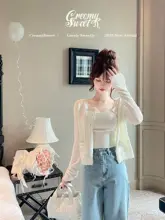 リボン付きのレトロウォッシュハイウエストストレートデニムパンツ【ワイドレッグ】