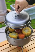 チタン製 大容量2.1L 蒸し鍋＆スープ鍋セット【アウトドア・純チタン製・キャンプ用】