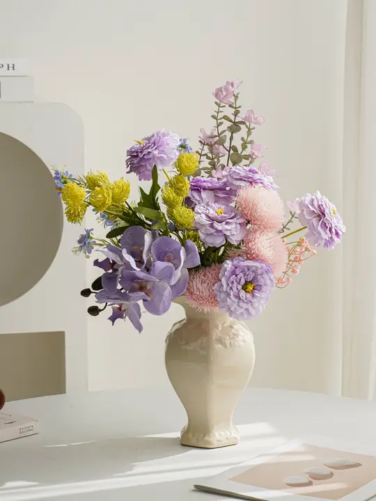 造花 花束 花瓶付き フラワーアレンジ リビング インテリア フレンチ風 上品 お正月 迎春