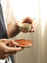 新中式木製茶器用コースター【蓮の花デザイン・防熱・手作り】