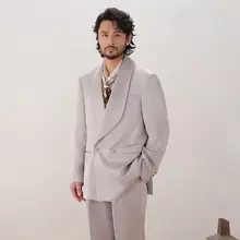 感溢れる通気性のあるカジュアルスーツ【男女兼用・青果領デザイン・ウェディングにも最適】（セットアップ対応）