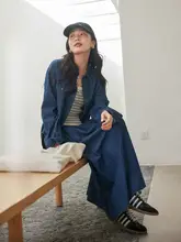 レトロなデニムジャケットとパンツの春用コーディネート（セットアップ対応）