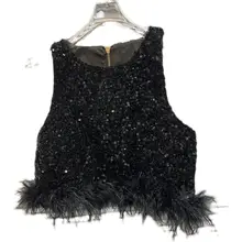 小香風ファーエッジ光沢チェーンジッパータンクトップ【冬用・ラメ装飾・女性用】