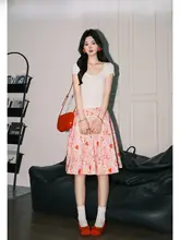 プリーツスカート レディース ミディアム丈 Aライン ハイウエスト 花柄 ピンク 甘め インスタ映え 「Forever 21」
