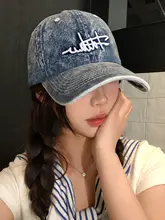 刺繍ロゴのデニムキャップ【女性用・広 brim・ハードバイザー】