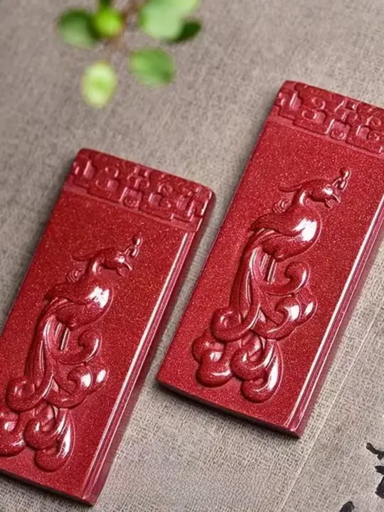 朱砂製の鳳凰デザインのアンティーク吊り下げペンダント【天然紫金砂・カップル用・ハンドメイド】