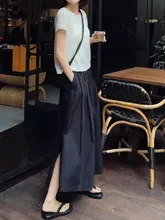 圧縮プリーツウエストゴムワイドパンツスカート【夏用・大きいサイズ・ハイウエスト・スリット・ゆったりシルエット・あんどお洒落】（セットアップ対応）
