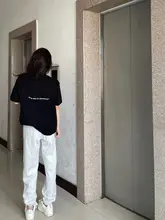 ブラックコットン半袖Tシャツ【アメリカンプリント・女性用・トレンド】
