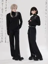 新中式デザイン刺繍入りスリムフィットパンツ【ロング丈・高身長効果】