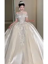 ワンショルダー プリンセスドレス【高級感あるサテン・宮廷風・ブライダル用】