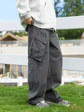春秋用コットン製 メンズストレートパンツ【大口ポケット・ゆったり工装デザイン】