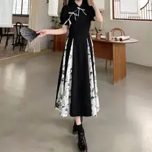 大きいサイズ 新中式デザインの改良版チャイナドレス【夏用・体型カバー・気質あり】（セットアップ対応）