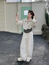 カラー切り替えデザインのスウェットトップスとワイドレッグパンツ【春秋用・カジュアルスタイル】（セットアップ対応）