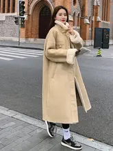 カーキ色の中長丈フリースコート【冬用・羊毛・加厚デザイン】