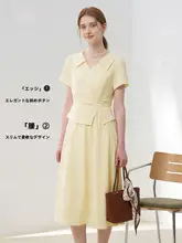 斜め襟デザインのレトロスタイルドレス【短袖・ビジネスシーンに最適】