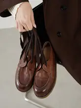 本革製 リボン付き 厚底ローファーシューズ【春用・女性・クッションソール】