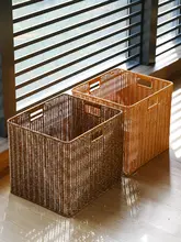 プラスチック製ラタン風収納バスケット【収納ボックス・大容量・書棚用】