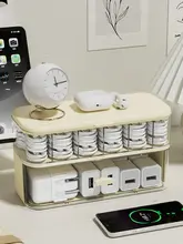 二層データケーブル収納ボックス【充電器・テーブル用・整理整頓】