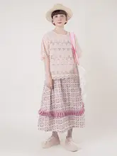 紫粉色のフラワープリント付きフリルボトムススカート